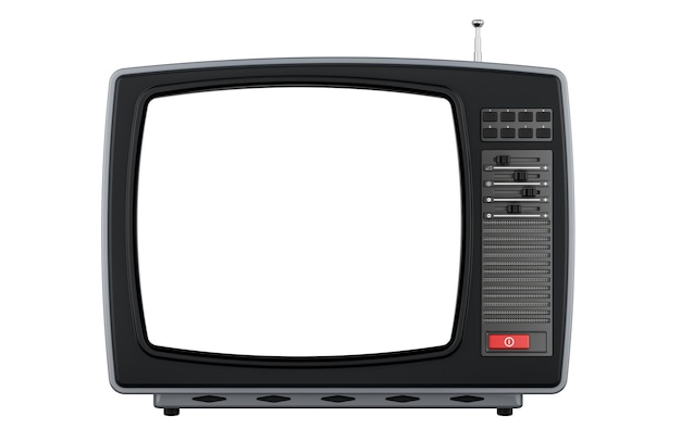 Retro-tv-set met wit scherm 3D-weergave van de voorkant geïsoleerd op een transparante achtergrond