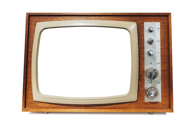 retro tv on white background with chromakey screen