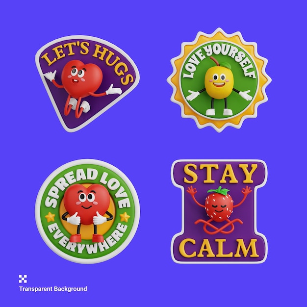 Retro vibe stickers let's hugs love yourself spread love stay calm