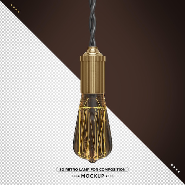 Retro Vintage 3d Render lamp with yellowish light and brown finish