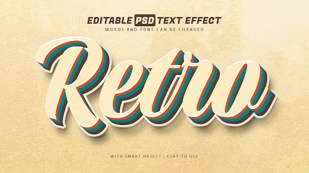 PSD retro vintage 3d text effect editable