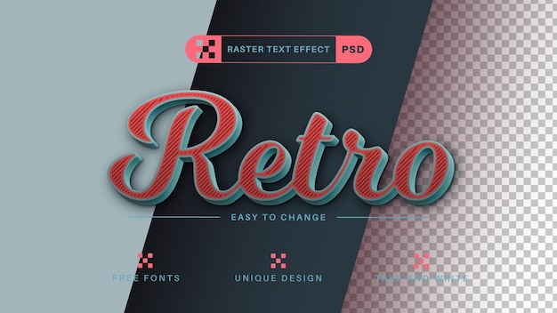 PSD retro vintage bewerkbare teksteffect tekenstijl