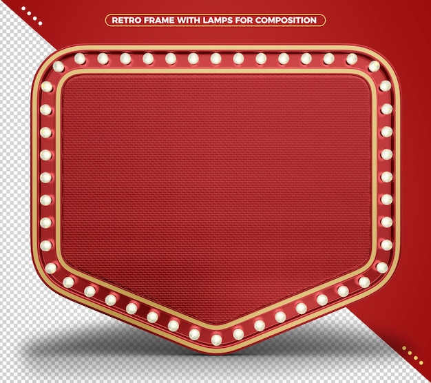 PSD retro vintage realistic red indicator light frame with realistic texture and gold edges