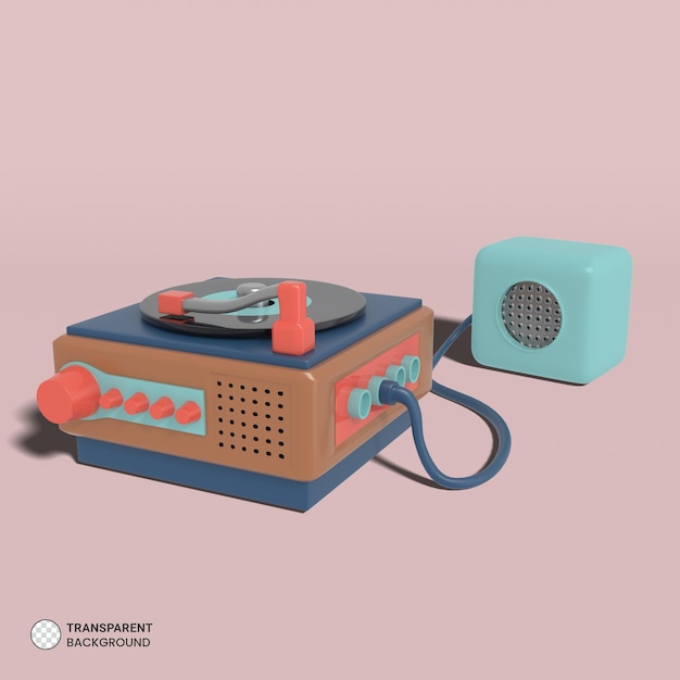 PSD retro vinyl disk record player icon isolated 3d render illustration