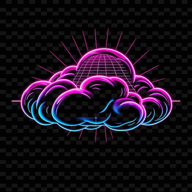 Retro Wave Cloud Rolling With Synthwave Patterns Vintage Gridlines and Old S_Isolated_Neon_Objectc