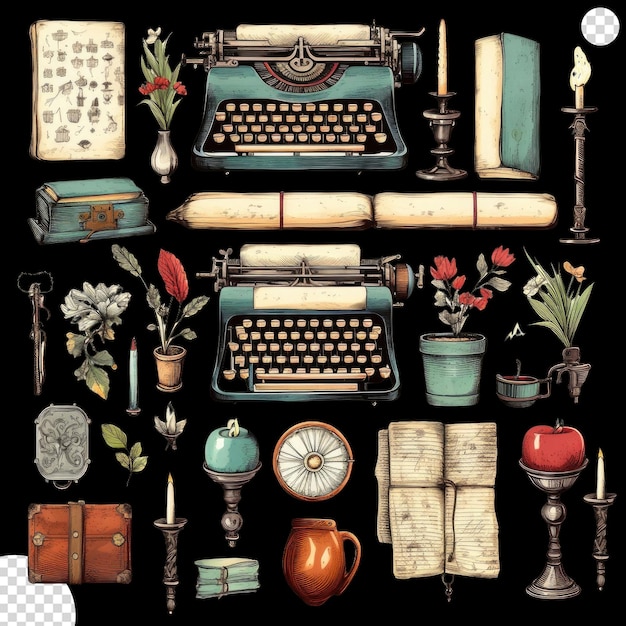 retro writing accessories set png