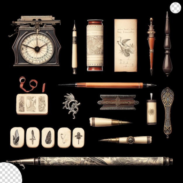 PSD retro writing accessories set png