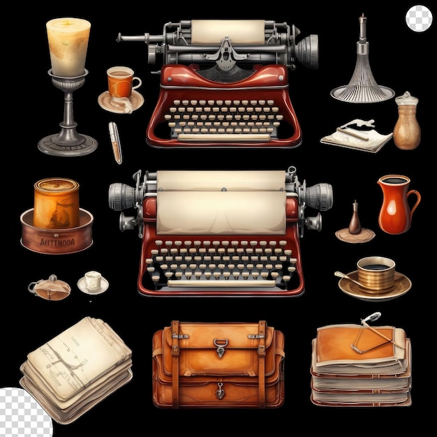PSD retro writing accessories set png