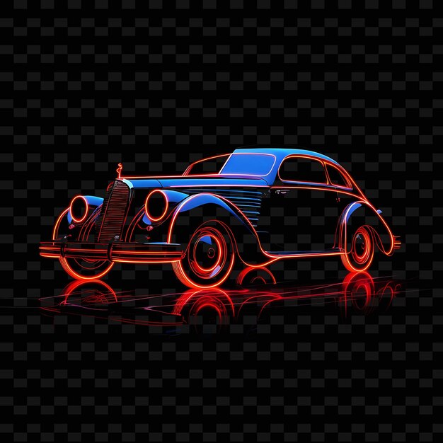 PSD retrofuturistic car borderline design neon lines style vinta png y2k shapes transparent light arts