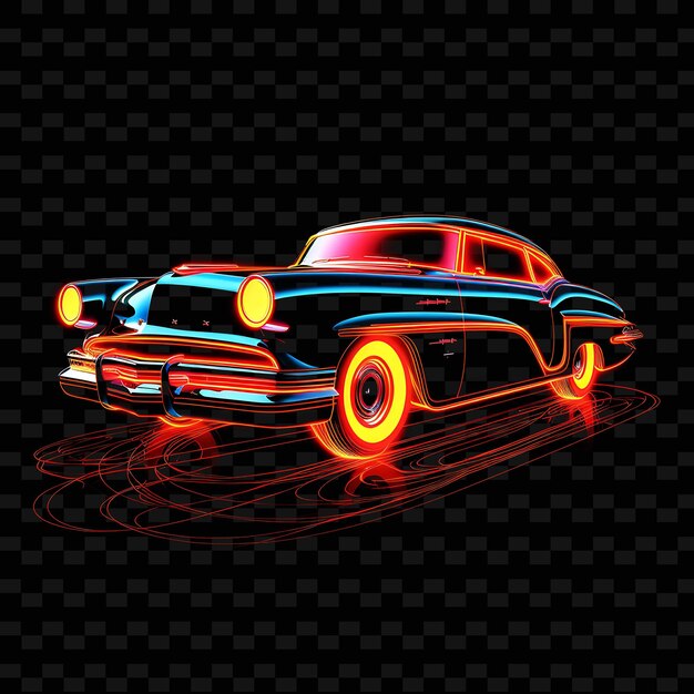 PSD retrofuturistische auto borderline-ontwerp neonlijnenstijl vinta png y2k-vormen transparant licht arts