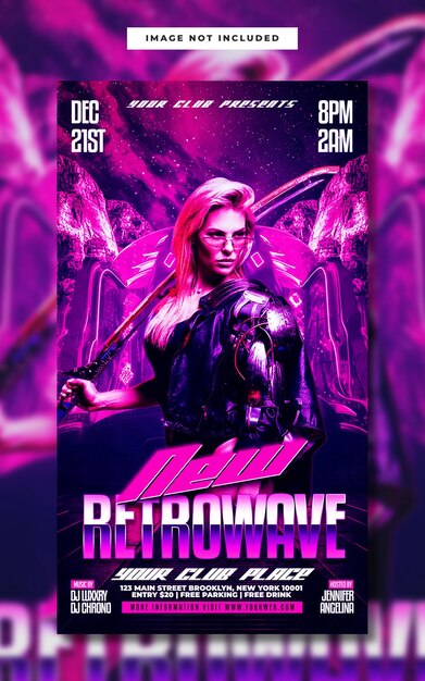 Retrowave party instagram story banner template psd