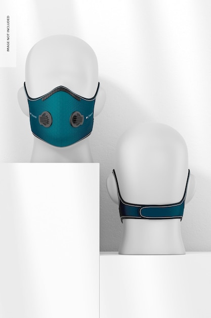 PSD reusable masks with filter mockup, front and back view