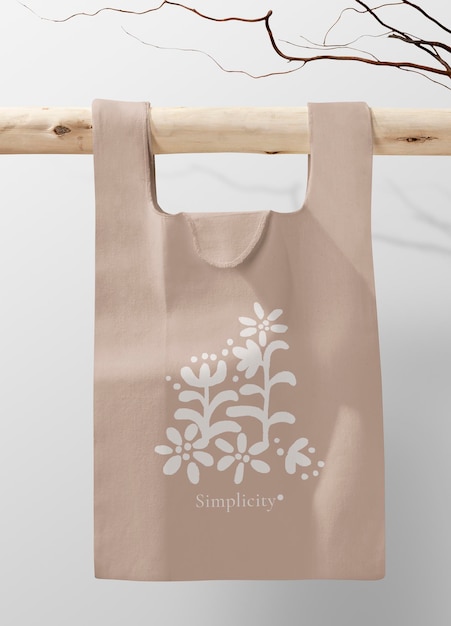 reusable shopping bag mockup printed floral graphic psd