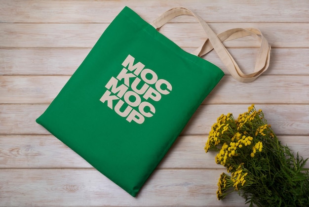 Reusable shopping tote bag flat lay mockup PSD template 02