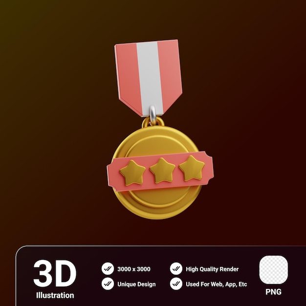 보상 및 배지 객체 메달 스타 킹 3D 일러스트레이션