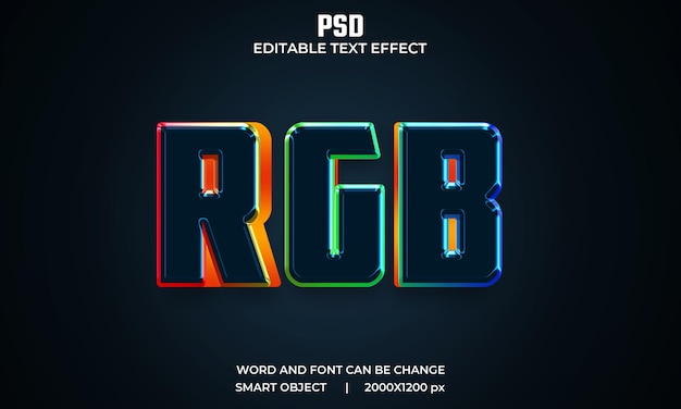 Rgb 다채로운 3d 편집 가능한 텍스트 효과 프리미엄 Psd 배경