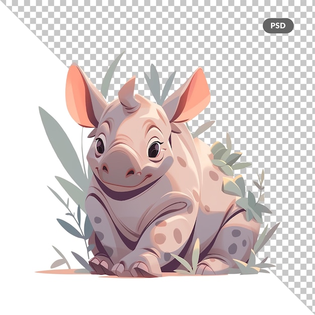 PSD un rinoceronte seduto sull'erba con l'immagine di un rinoceronte sopra