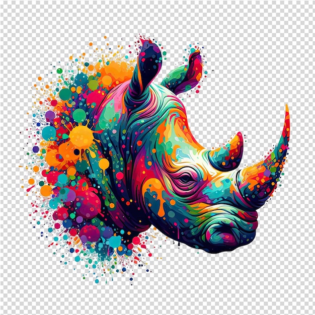 PSD a rhino with colorful spots on its head