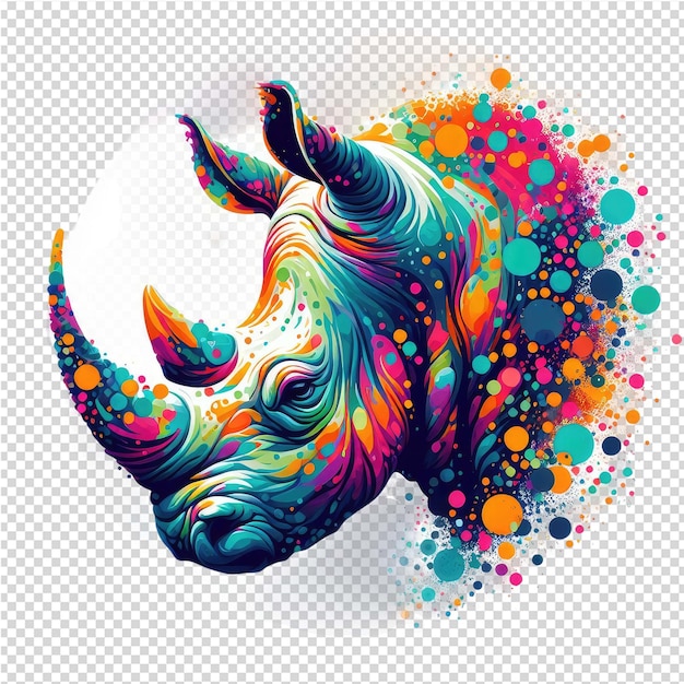 PSD a rhino with colorful spots and a rhinos head