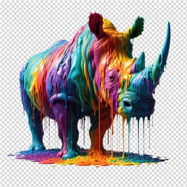 PSD a rhino with a tusk and a rhino with a rainbow colored tail