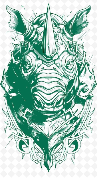 PSD rhinoceros with a helmet and armor with tough expression por animals sketch art vector collections