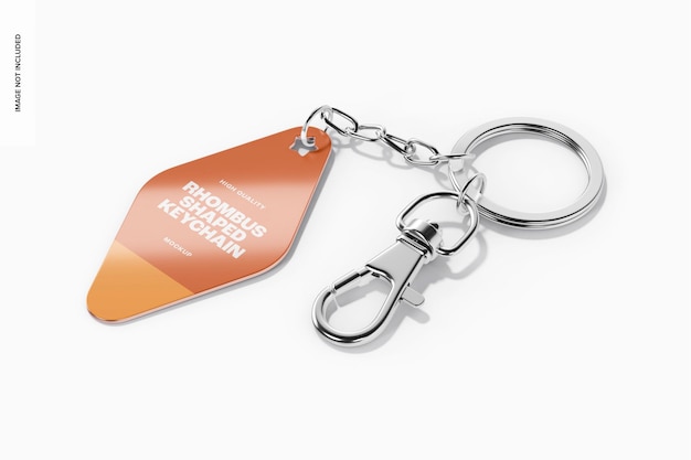 Rhombus shaped keychain mockup, perspective