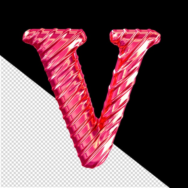 Ribbed pink 3d symbol letter v