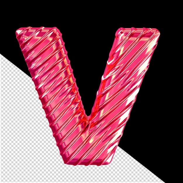 Ribbed pink 3d symbol letter v