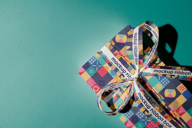ribbon and box mockup design