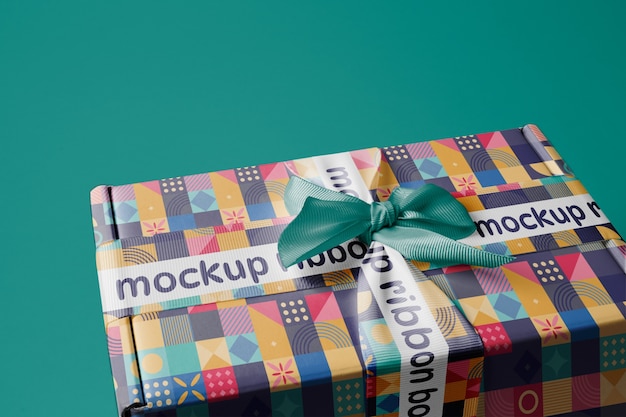ribbon and box mockup design