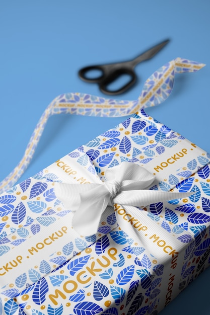 ribbon and box mockup design