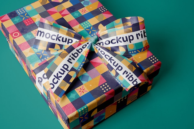 Ribbon and box mockup design