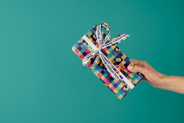 Ribbon and box mockup design