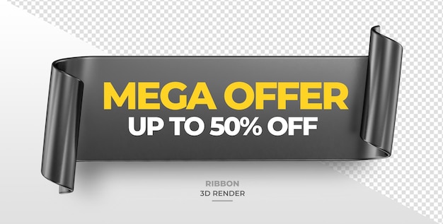 Ribbon mega offer 50 off discount on transparent background