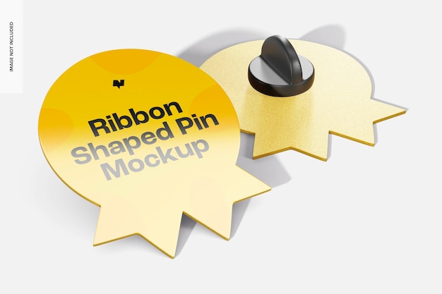 PSD ribbon shaped pins mockup, front and back view