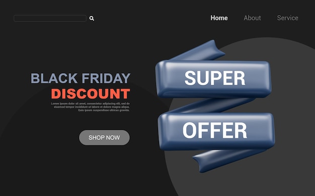ribbon sign cartoon look on dark background 3d render concept for black Friday event