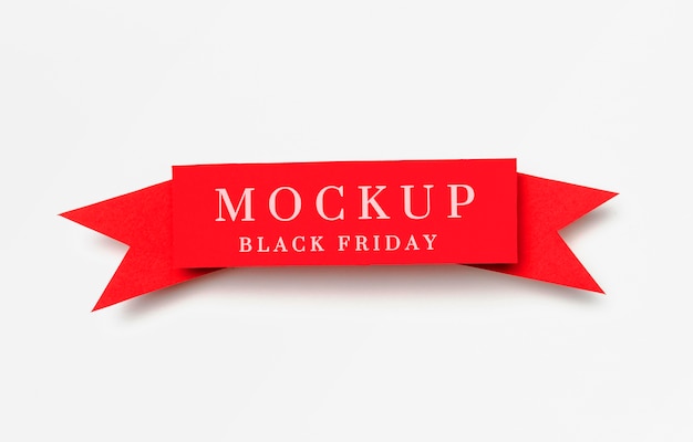 PSD ribbon on white background black friday sales mock-up