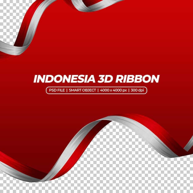 PSD ribbon with indonesia flag color 3d