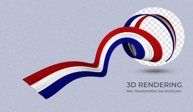 PSD 네덜란드 국기 색상 리본 3d 렌더링 투명 배경