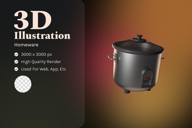 Rice cooker illustration 3d