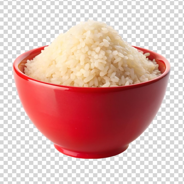 PSD rice on red bowl isolated on transparent background