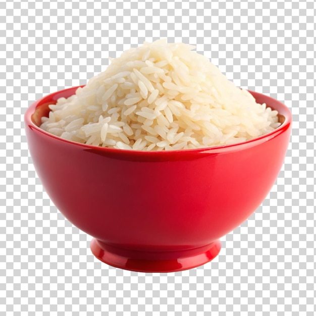 PSD rice on red bowl isolated on transparent background