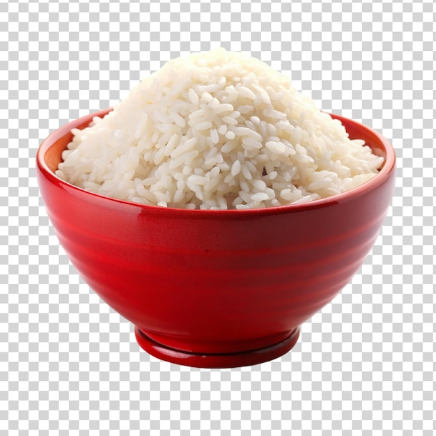 Rice on red bowl isolated on transparent background