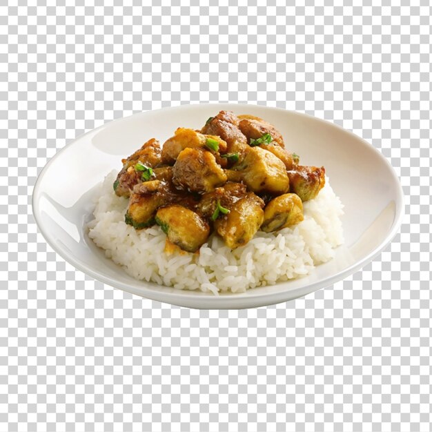 PSD rice with chicken isolated on a transparent background