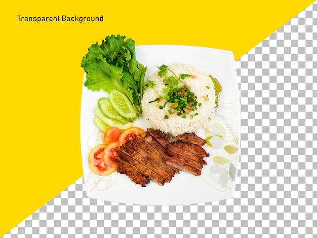 Rice with pork on transparent background