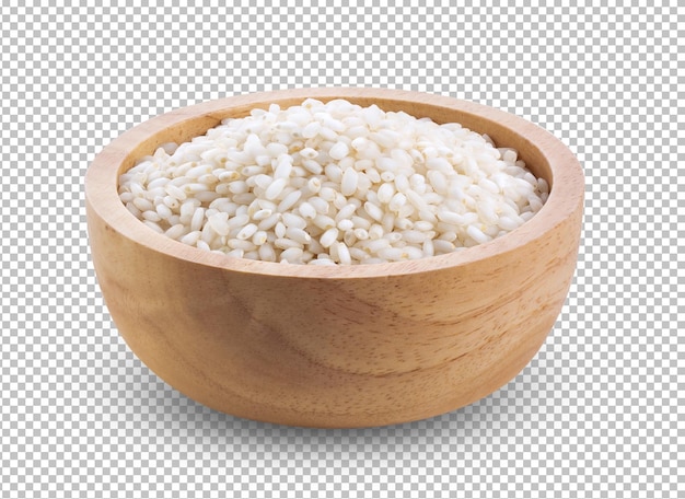 Rice in wood bowl isolated on alpha layer