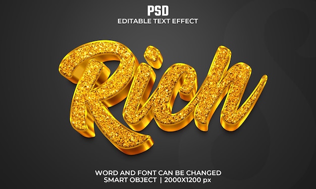 Rich 3d editable text effect Premium Psd with background