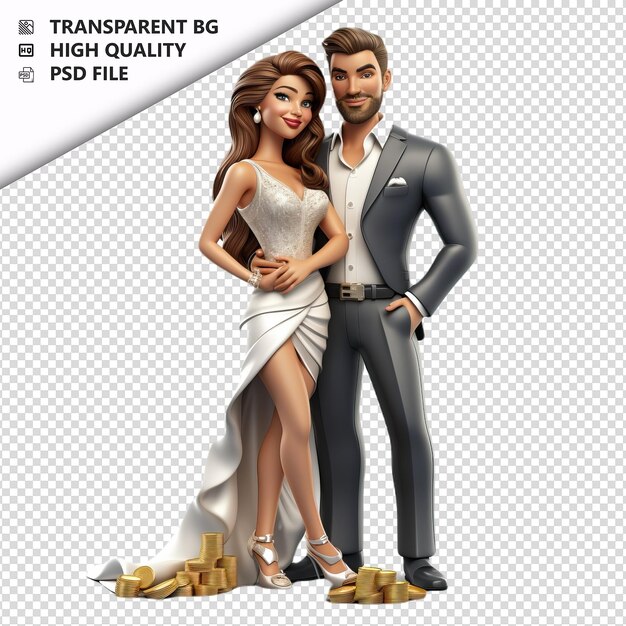 Rich european couple 3d cartoon style sullo sfondo bianco è