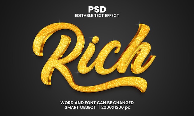 Rich luxury 3d editable photoshop text effect style with background