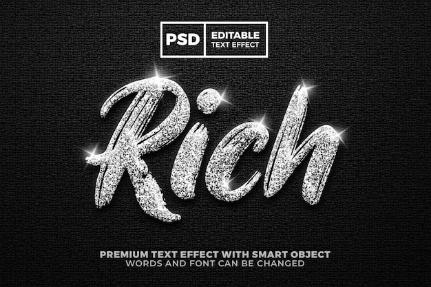 Rich silver glitter luxury editable text effect style